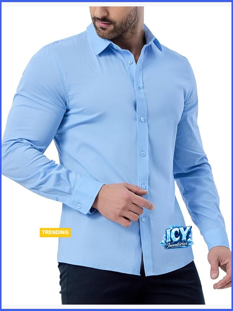 Slim Fit Button Down Shirt Cotton Blend Stretch Wrinkle Free